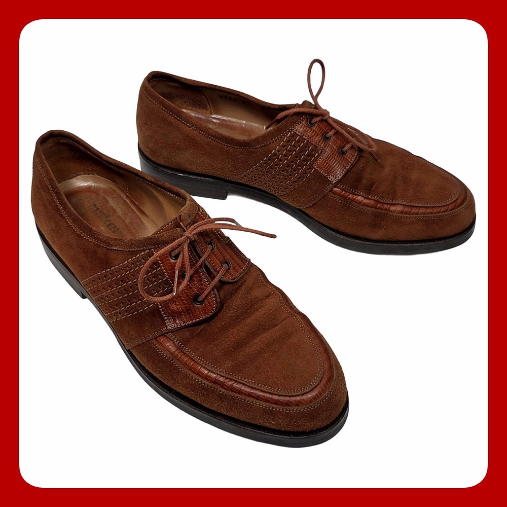 Pakerson Mens Woven Leather Derby Shoes US 8.5‎ EU 42 Brown Suede Oxford EUC